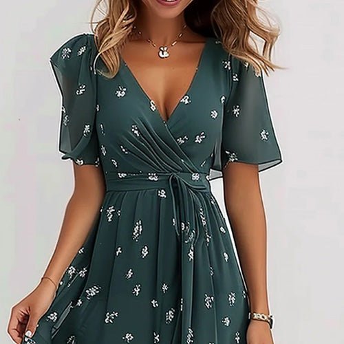 Ophelia | Groovy Short Sleeve Green Midi Dress